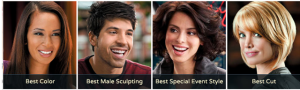 Three women and a man showing off new hairstyles