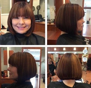 chic bob haircut with blunt bangs