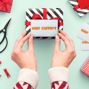 Hair Cuttery gift card with presents