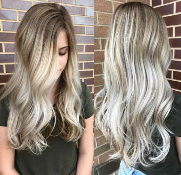 long ash blonde hair with shadow roots