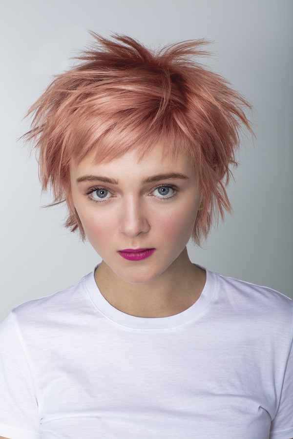 Girl with Short Pink Pastel hair at Hair Cuttery
