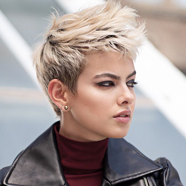 Fall Hair Trends- creme blonde with pixie cut