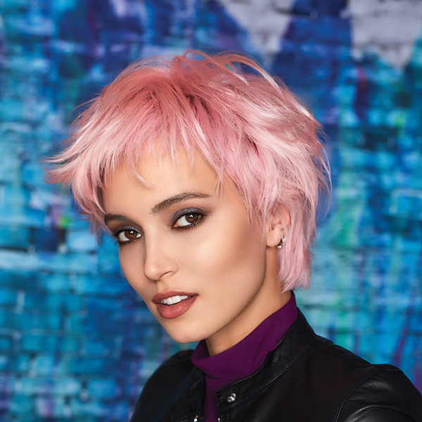 Hair Cuttery model with pastel pink Pulp Riot haircolor
