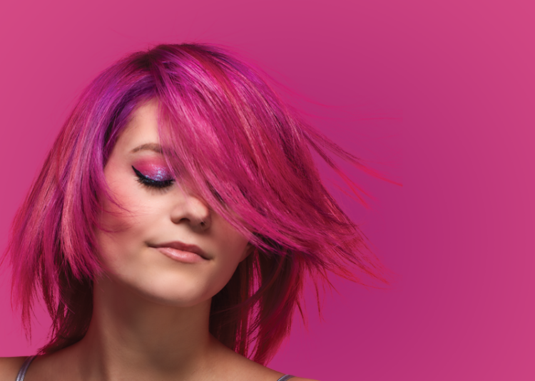 Model with vivid pink hair